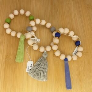 Bracelets Lot 3 Farmhouse Rustic Wooden Beaded‎ Bracelet Tassel Green Gray Blue